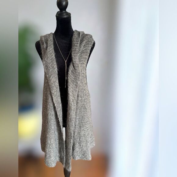 Eileen Fisher Suri alpaca silk mesh hooded Vest Cardigan Duster Size L - Picture 5 of 15